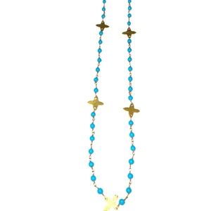 Genuine Turquoise and 18k Yellow Gold Plated Necklace 18’